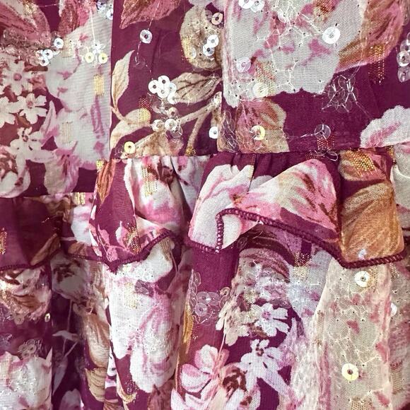 Altar’d State Womens‎ Burgundy Sequin Floral Maxi Dress Open Back Size Small - Picture 12 of 16